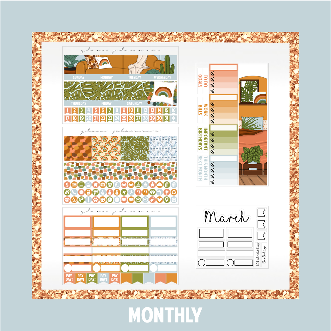 GLITCH Undated Monthly Spread - Boho Chic (With Optional March Foil)