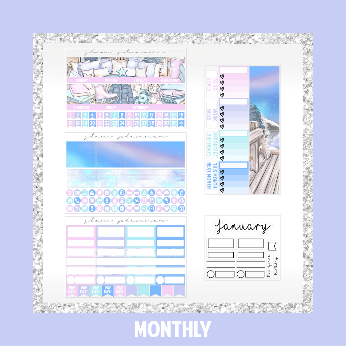 GLITCH Undated Monthly Spread - Ice Cabin (With Optional January Foil)