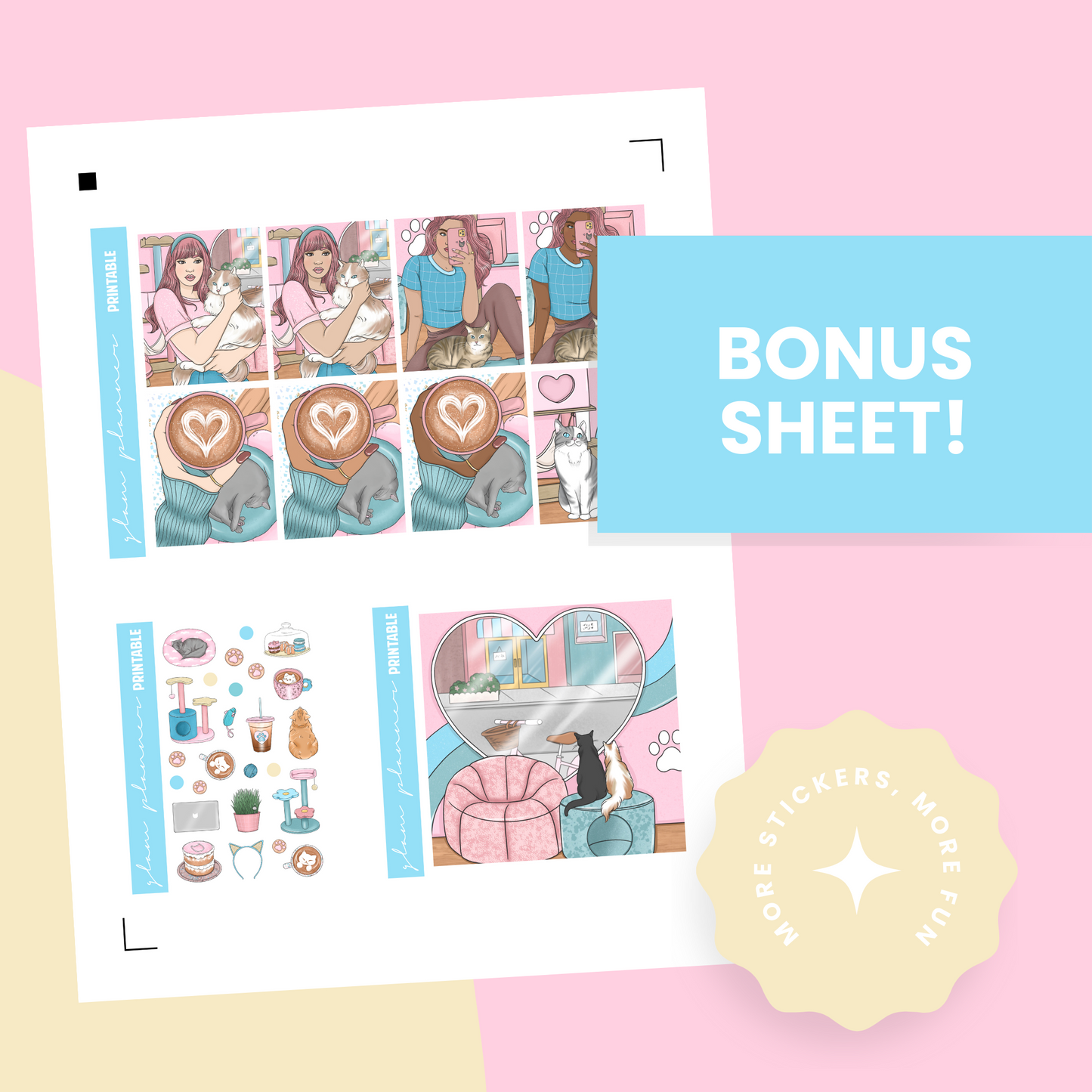 Cat Cafe Premium Printable Sticker Kit