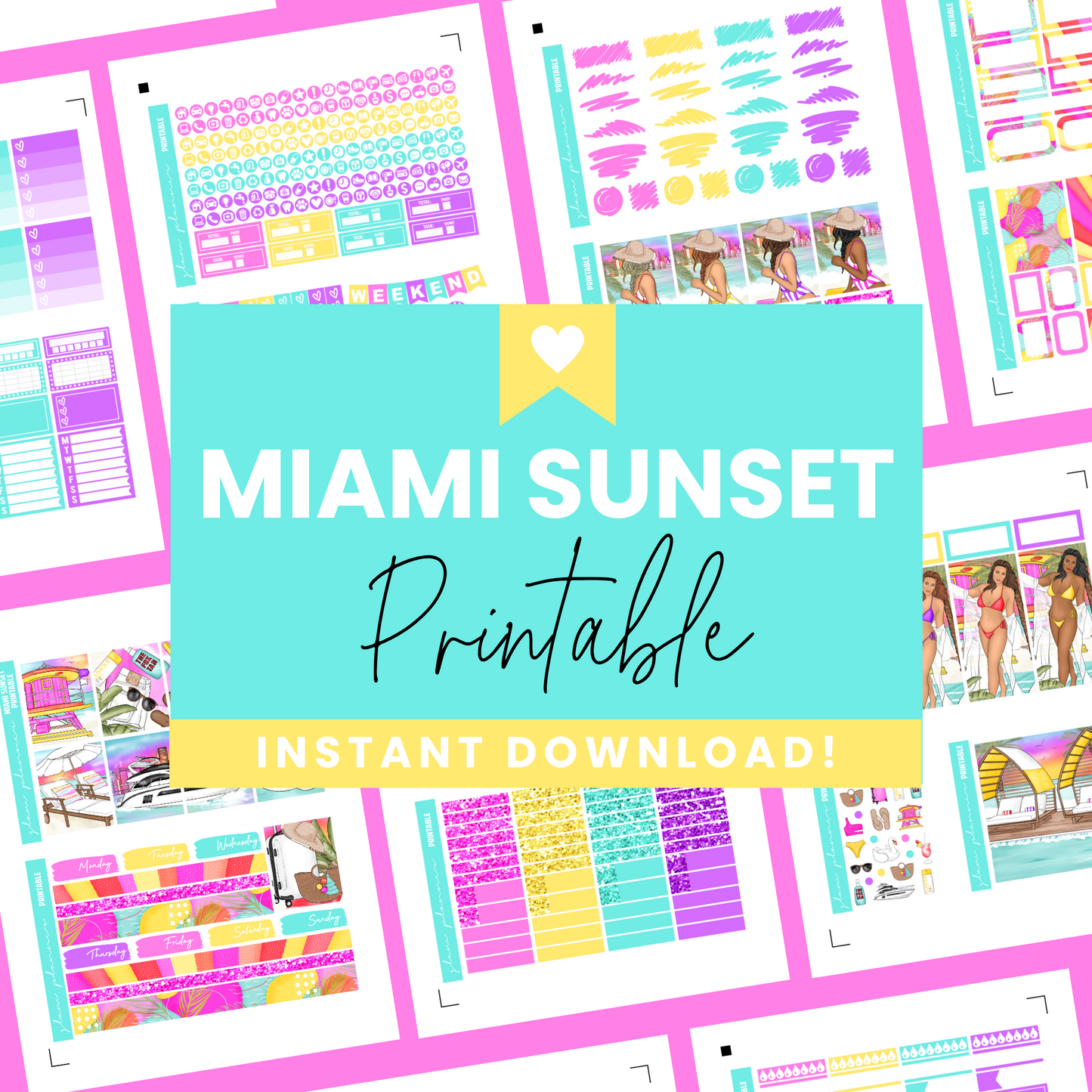 Miami Sunset Premium Printable Sticker Kit