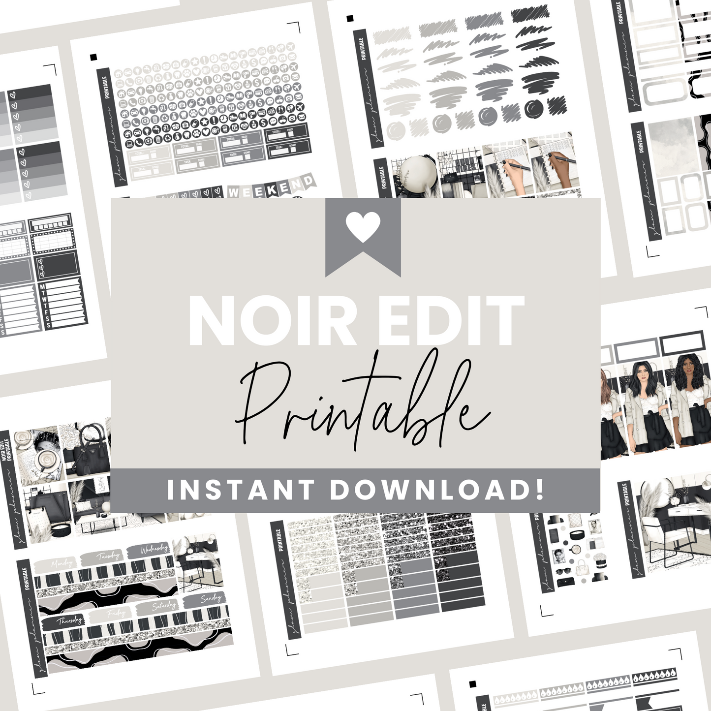 Noir Edit Premium Printable Sticker Kit