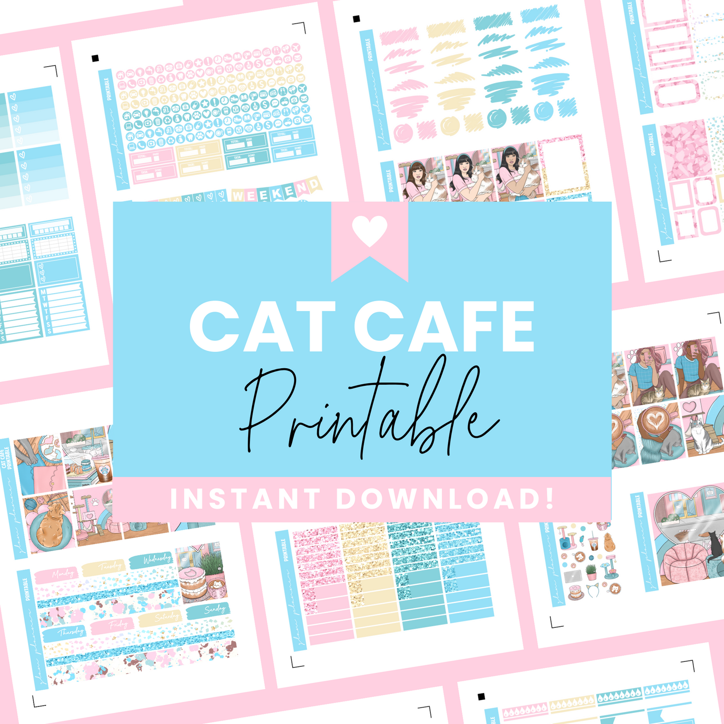 Cat Cafe Premium Printable Sticker Kit