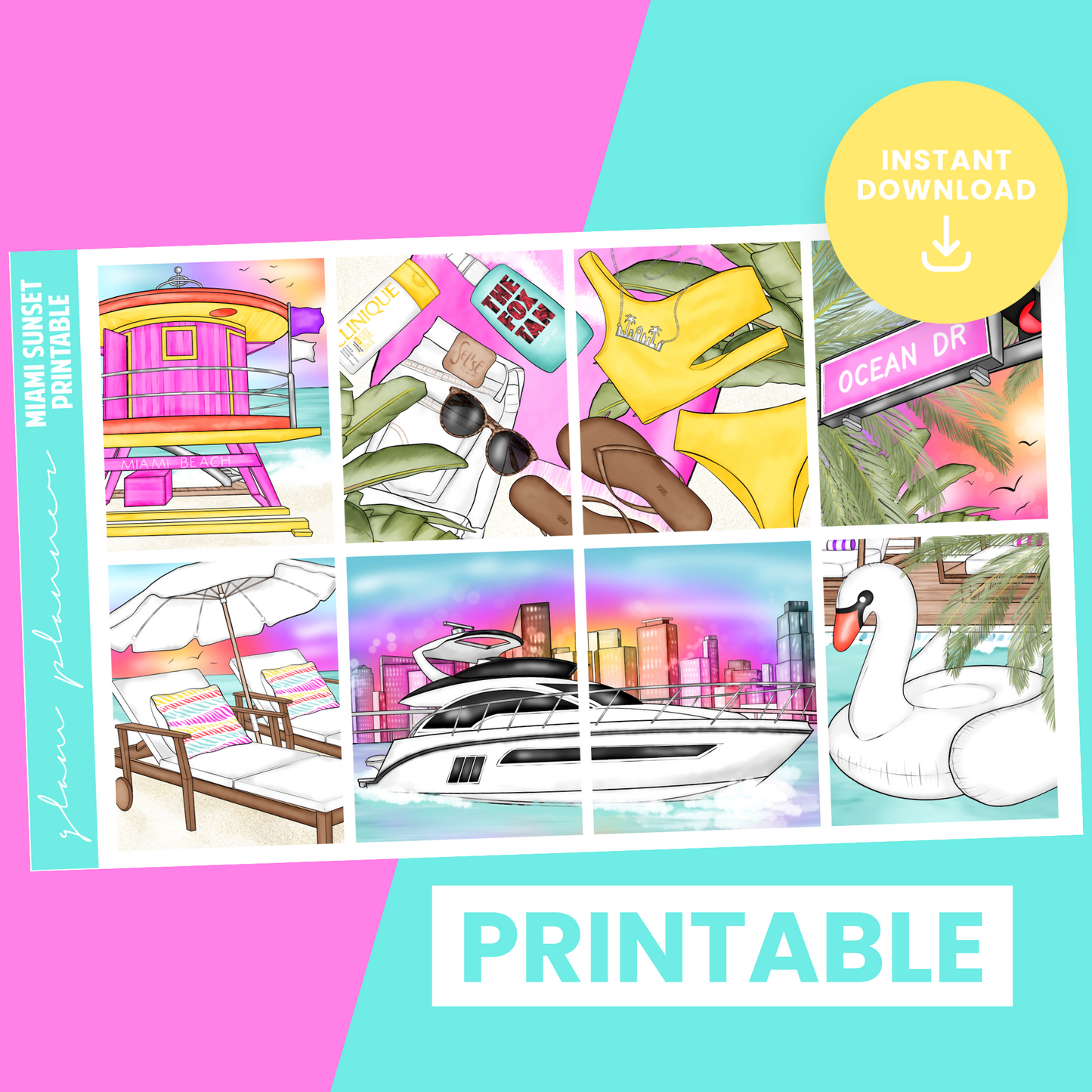 Miami Sunset Premium Printable Sticker Kit