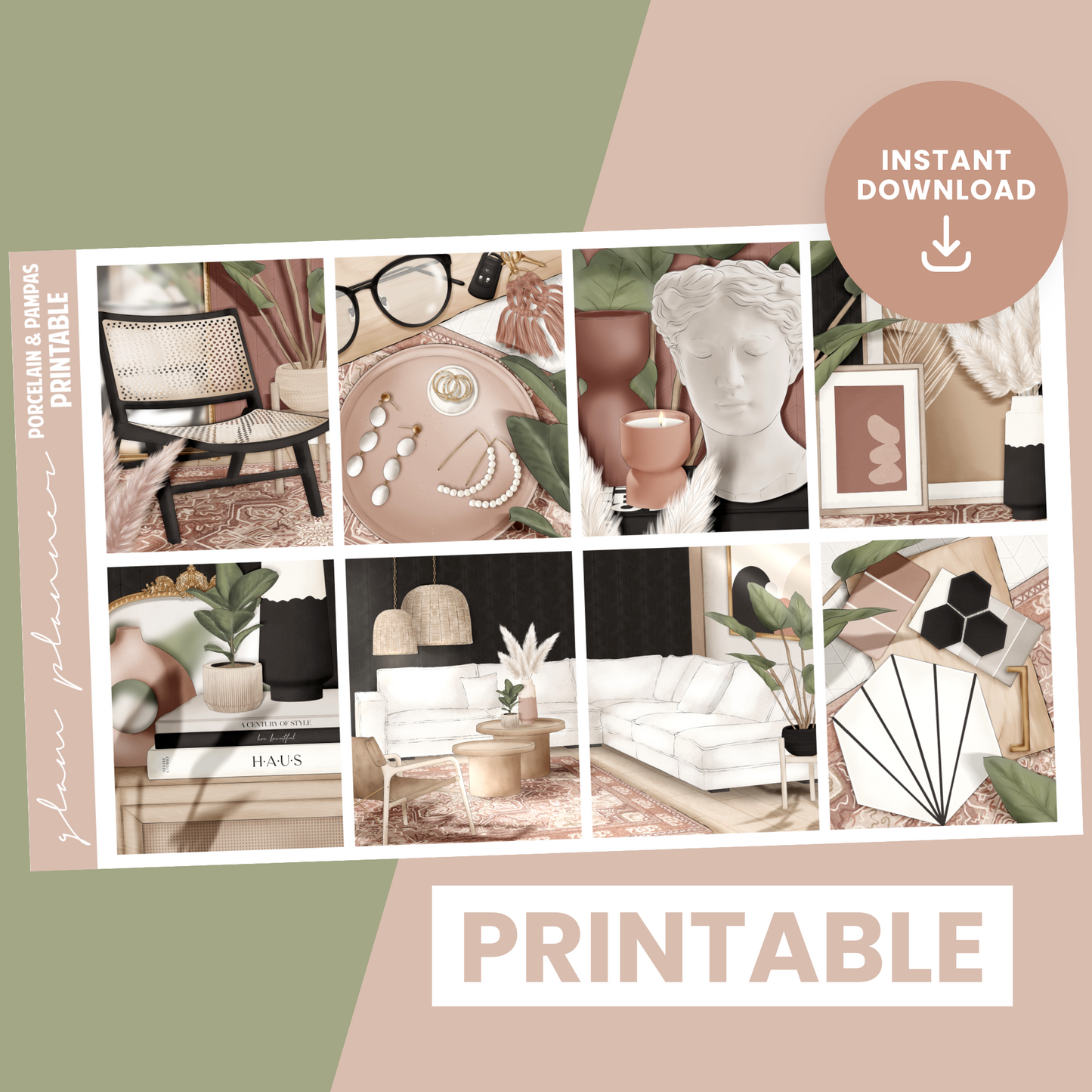 Porcelain & Pampas Premium Printable Sticker Kit