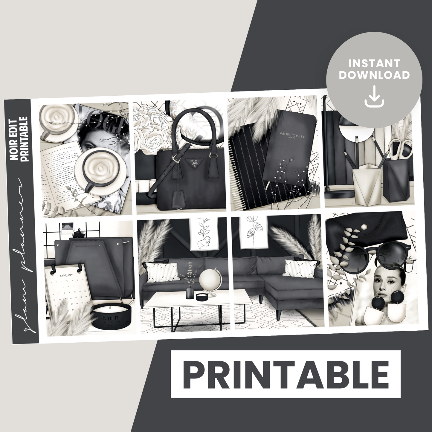 Noir Edit Premium Printable Sticker Kit
