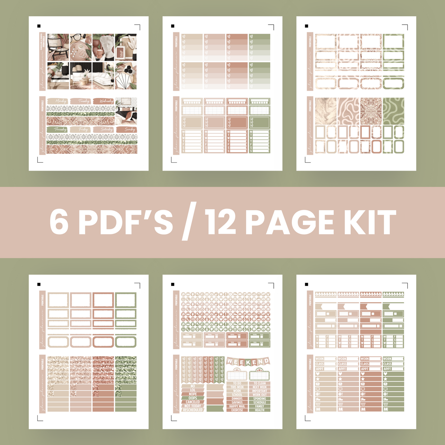 Porcelain & Pampas Premium Printable Sticker Kit