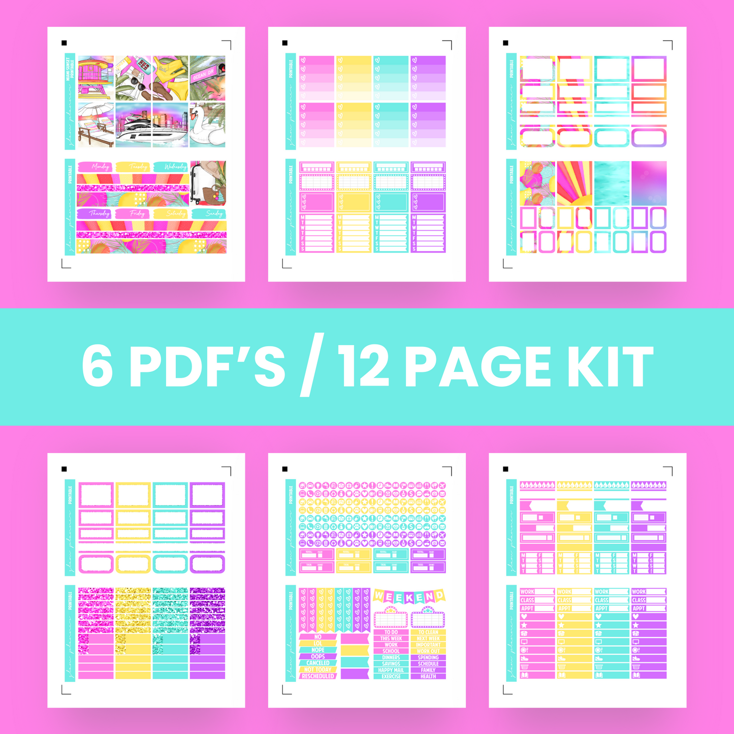 Miami Sunset Premium Printable Sticker Kit