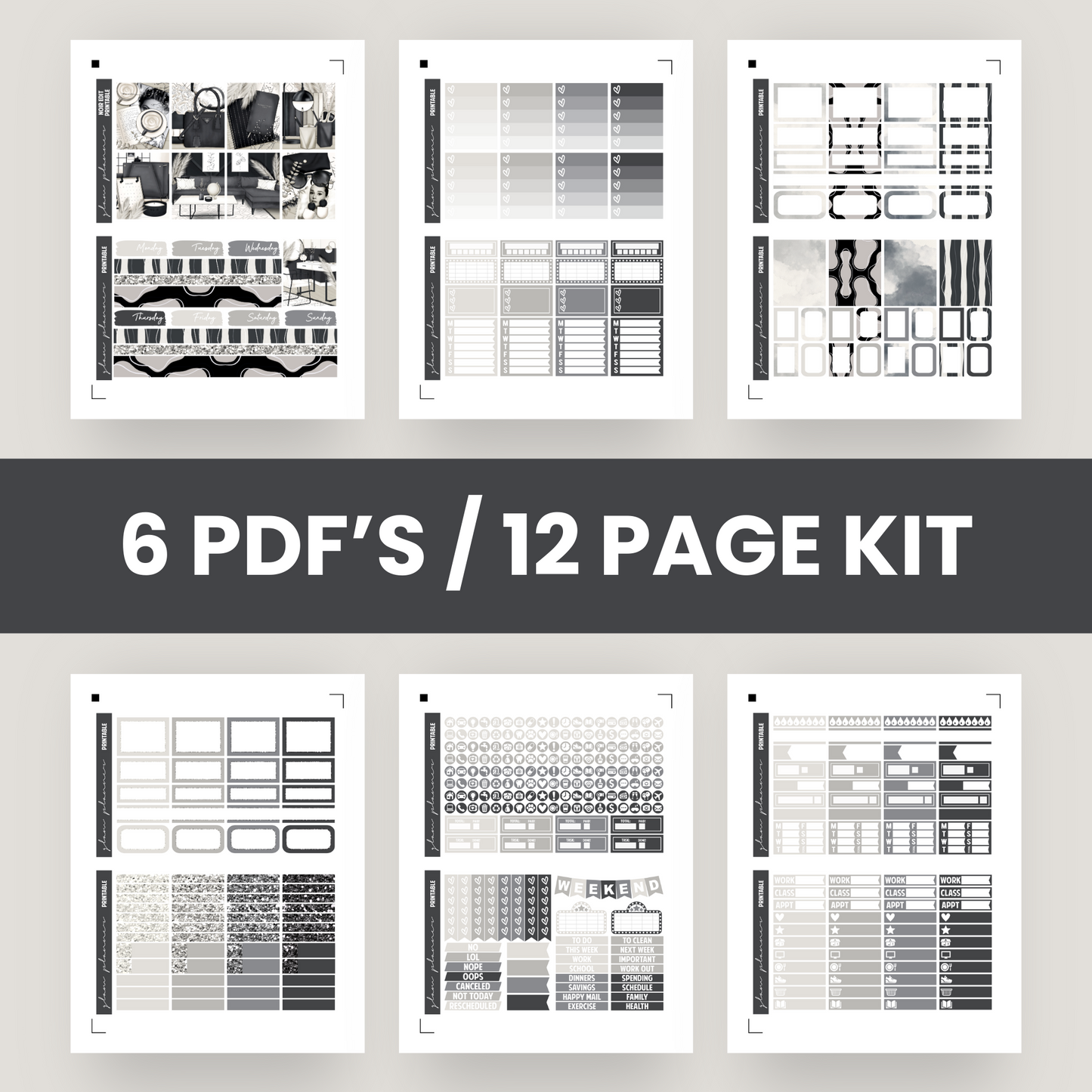 Noir Edit Premium Printable Sticker Kit