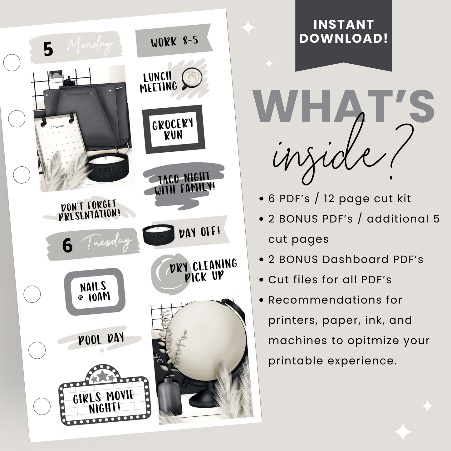 Noir Edit Premium Printable Sticker Kit