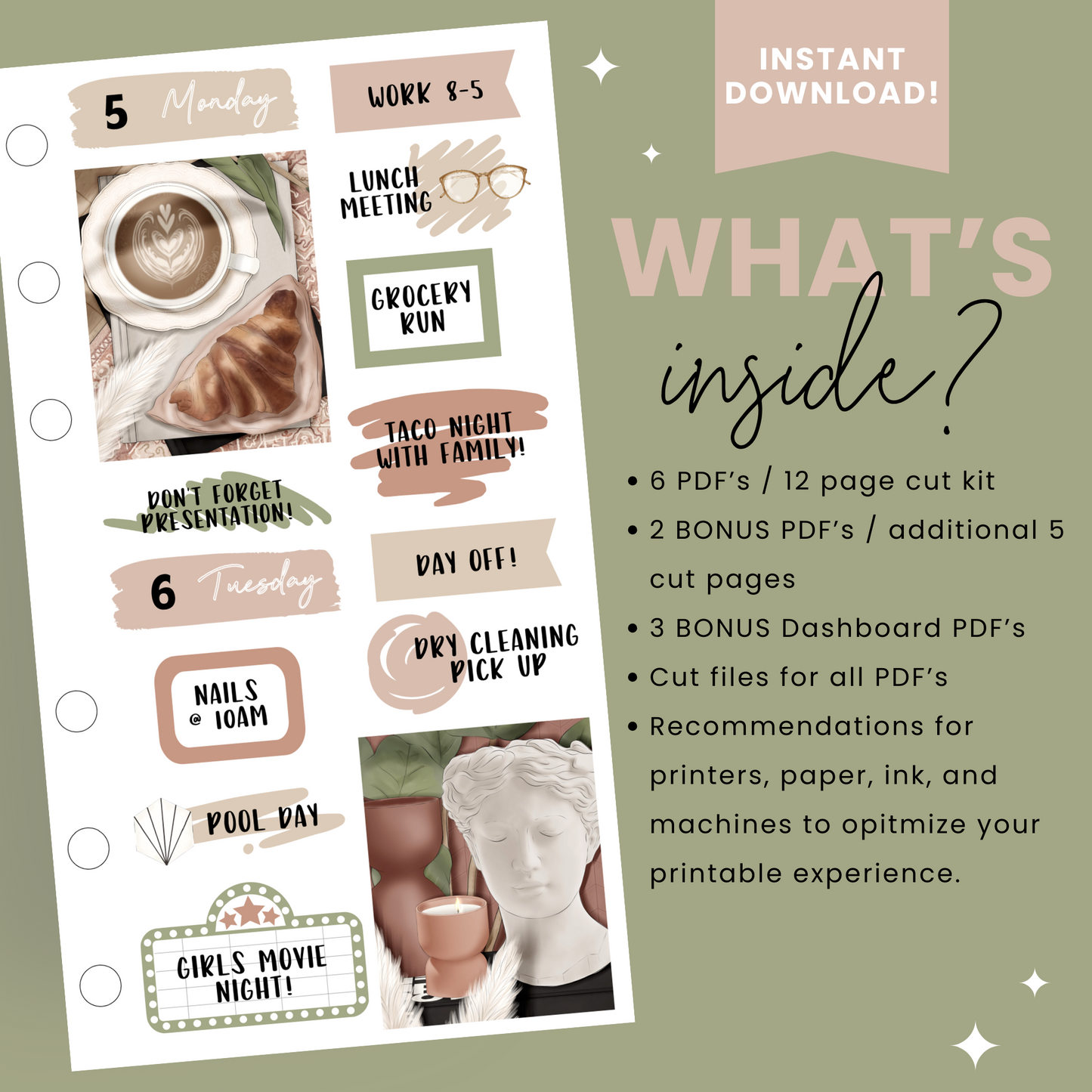 Porcelain & Pampas Premium Printable Sticker Kit