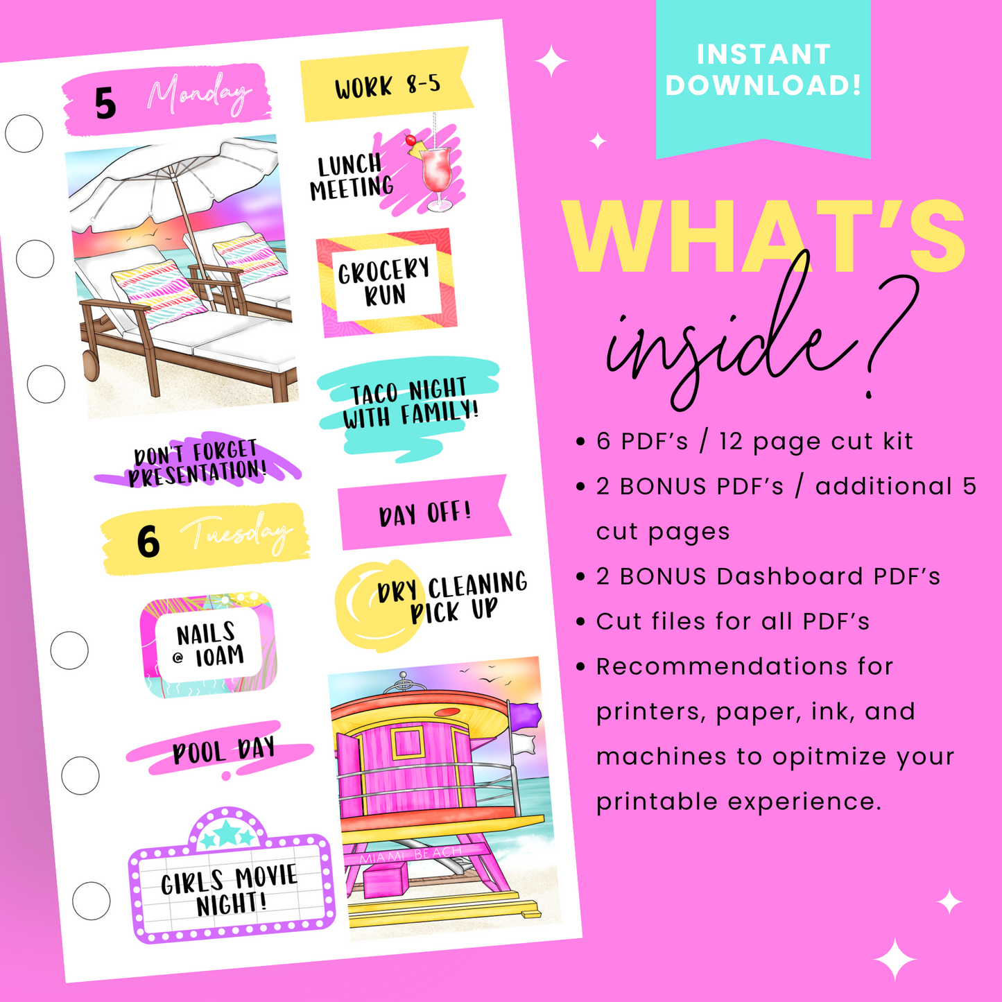 Miami Sunset Premium Printable Sticker Kit