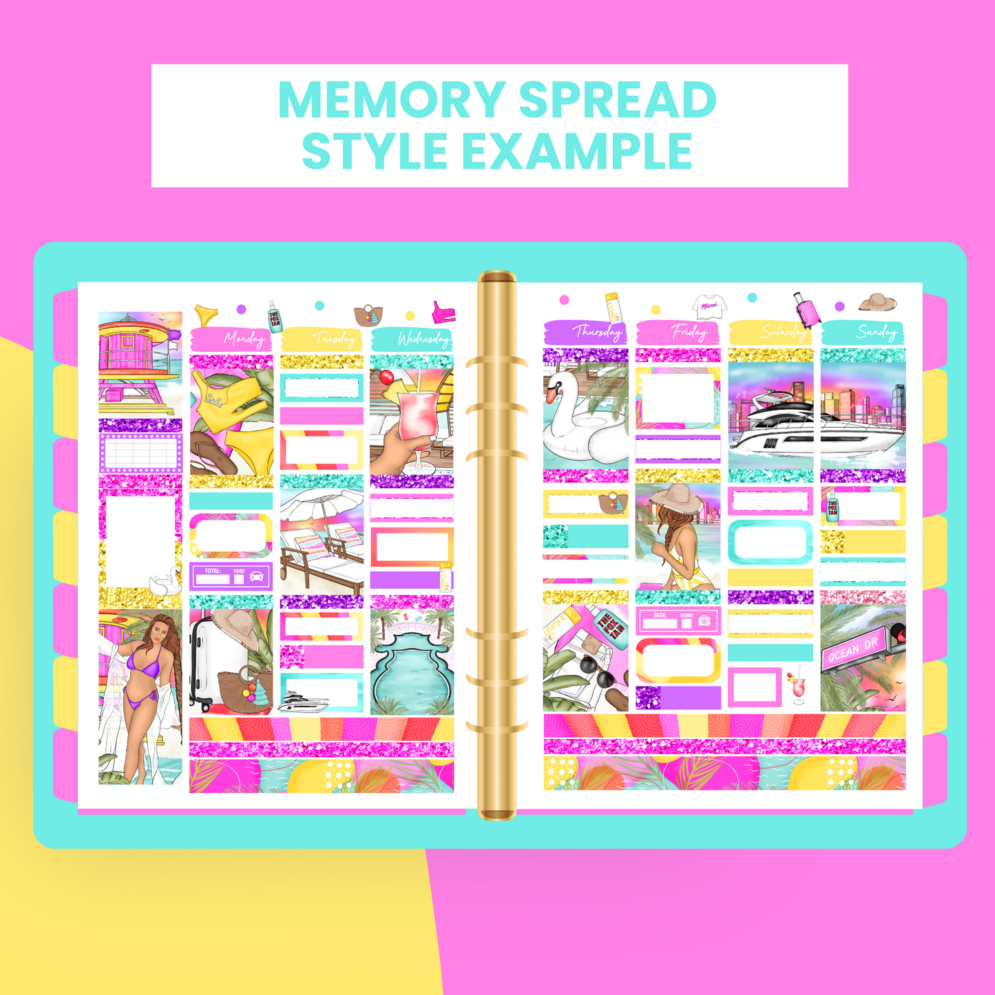 Miami Sunset Premium Printable Sticker Kit