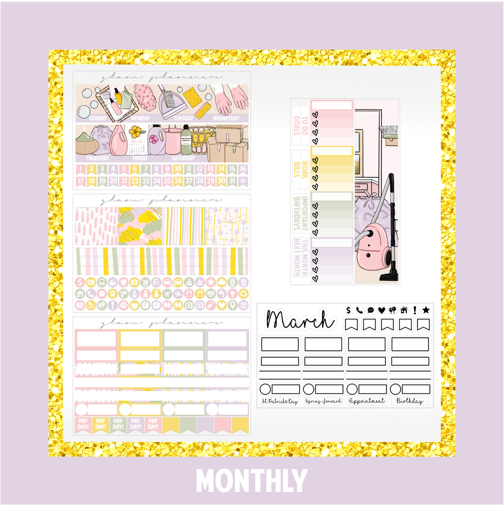 GLITCH Undated Monthly Spread - Cleaning Spree (With Optional March Foil)