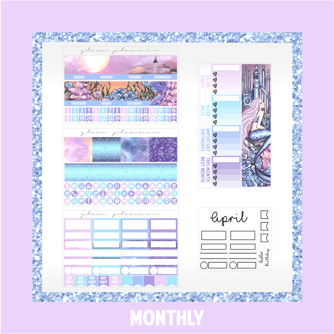 GLITCH Undated Monthly Spread - Seaside Sunset (With Optional April Foil)